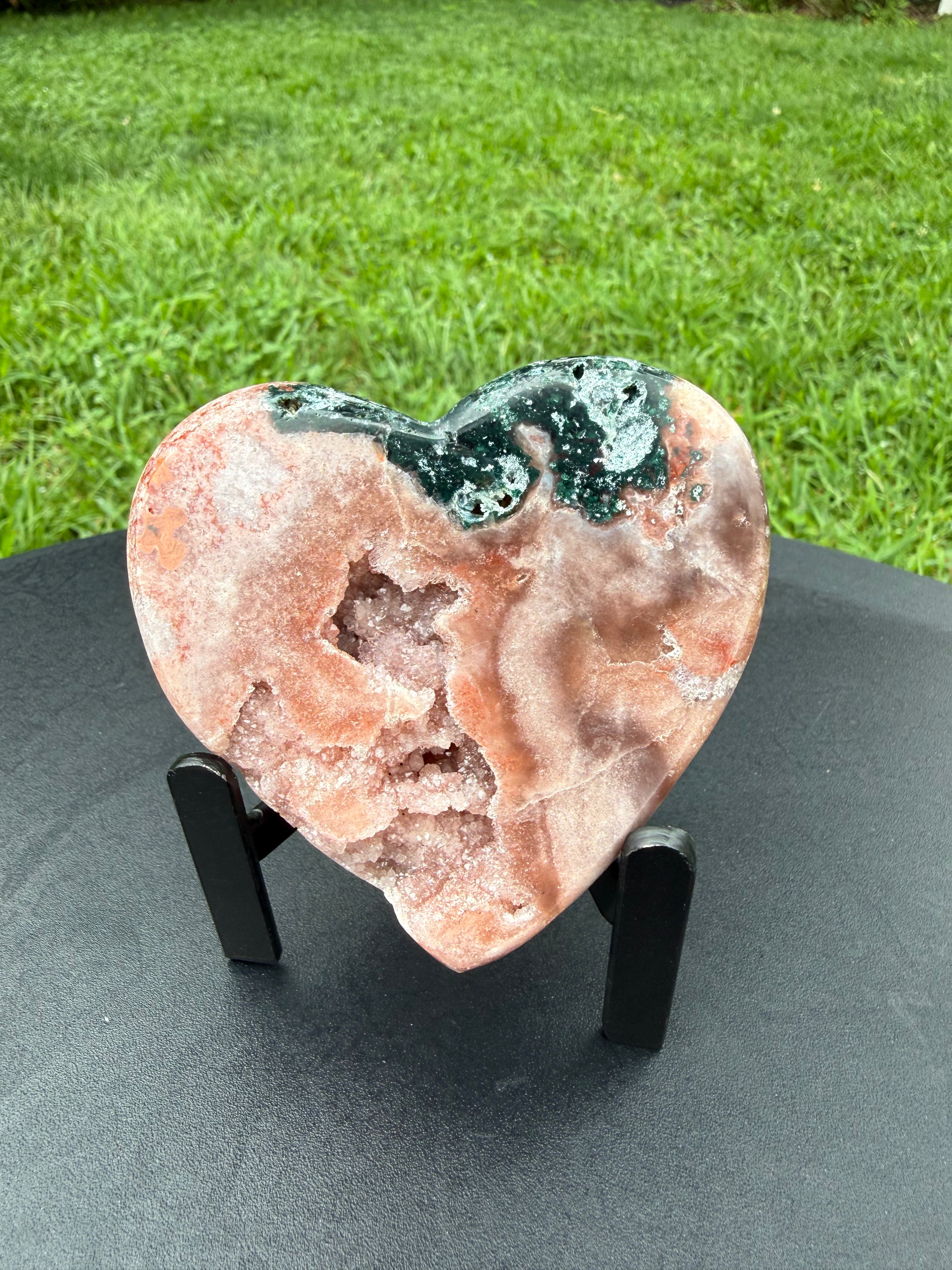 Pink Amethyst with Green Jade Heart