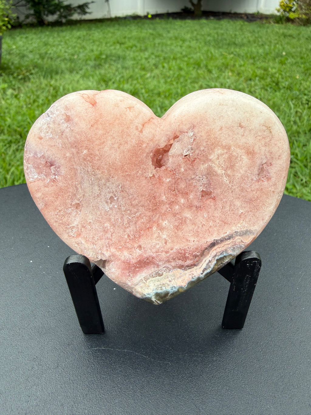 Druzy Pink Amethyst with Green Jade Heart