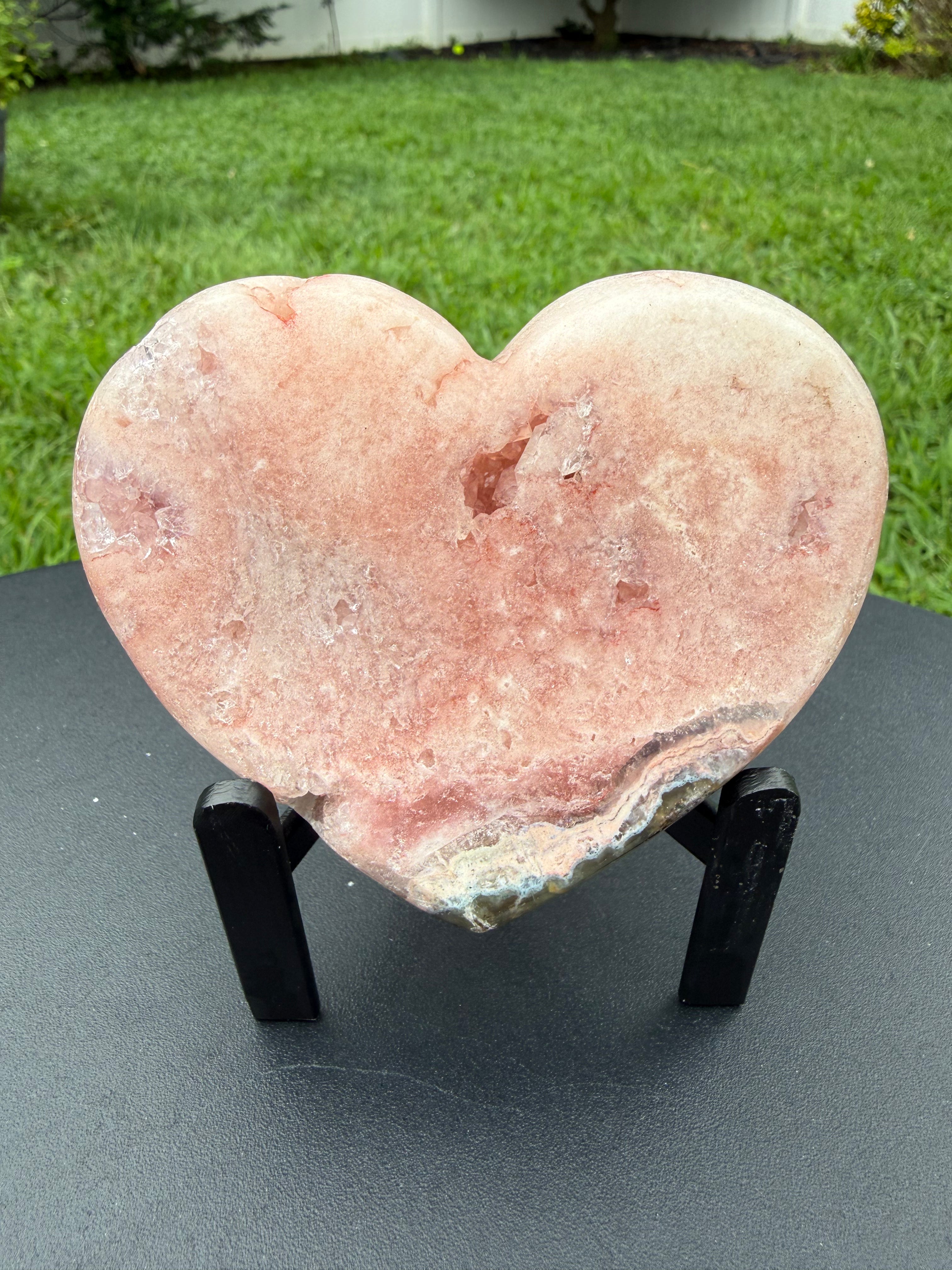 Druzy Pink Amethyst with Green Jade Heart