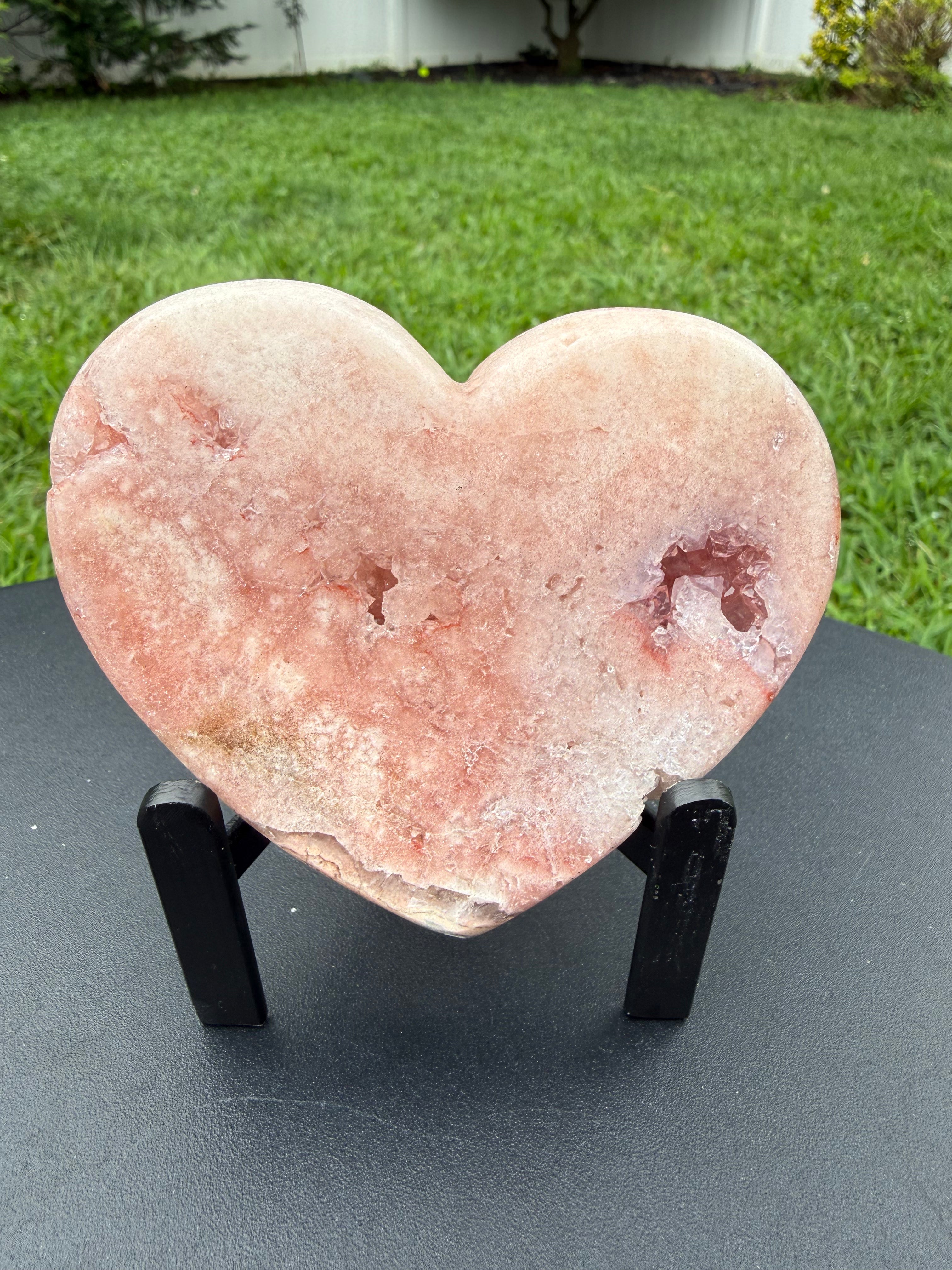 Druzy Pink Amethyst with Green Jade Heart