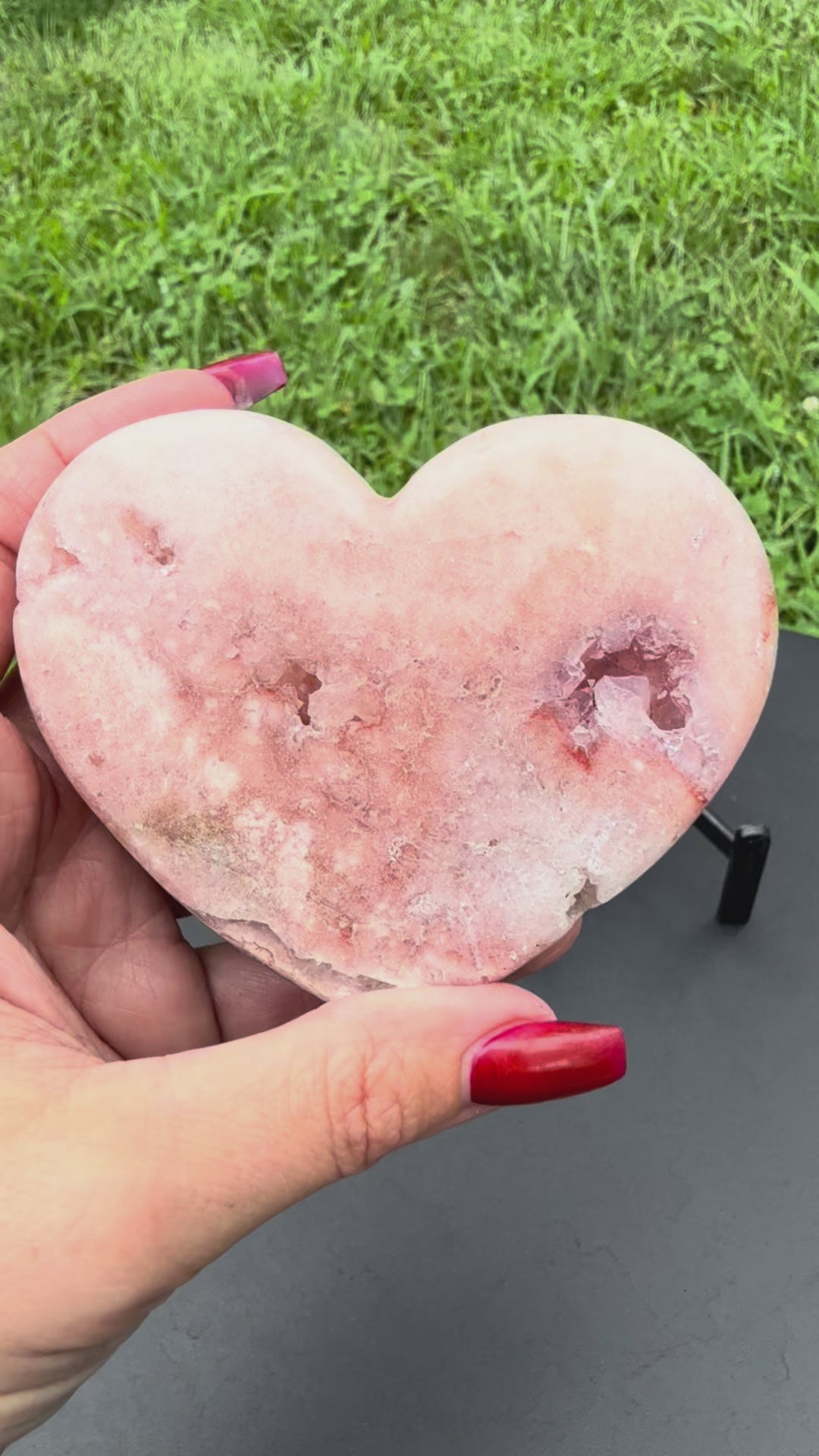 Druzy Pink Amethyst with Green Jade Heart