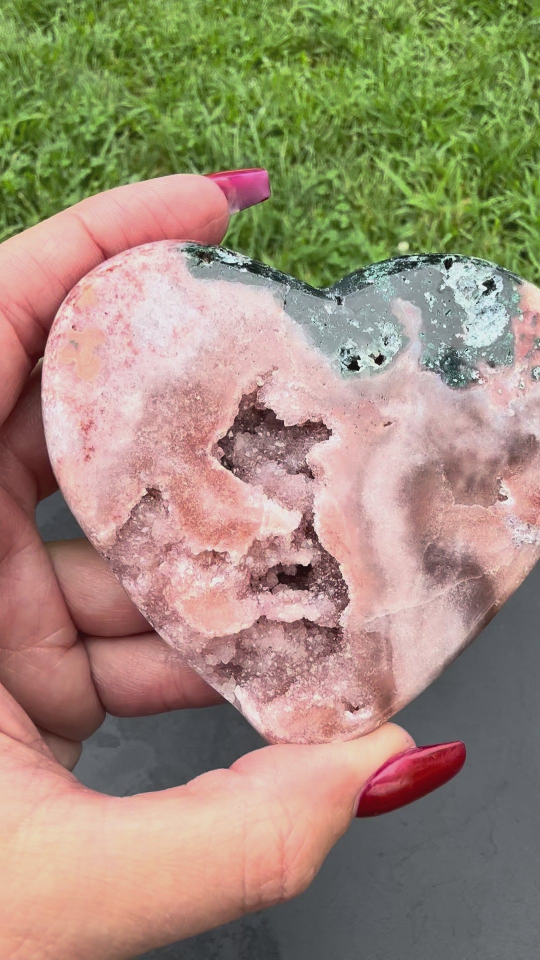 Pink Amethyst with Green Jade Heart
